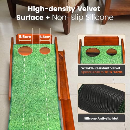 Ponsonbay Golf Putting Green Indoor - Practice Uphill Putts, 3-Level Adjustable Incline, Auto Ball Return and Foldable Solid Wood Base, Golf Training Aid for Home, Office, Backyard - Golf Putting Mat - Image 3