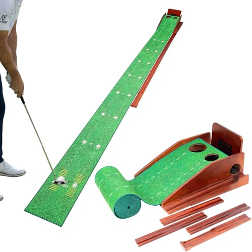 Ponsonbay Golf Putting Green Indoor - Practice Uphill Putts, 3-Level Adjustable Incline, Auto Ball Return and Foldable Solid Wood Base, Golf Training Aid for Home, Office, Backyard - Golf Putting Mat - Image 1