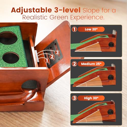 Ponsonbay Golf Putting Green Indoor - Practice Uphill Putts, 3-Level Adjustable Incline, Auto Ball Return and Foldable Solid Wood Base, Golf Training Aid for Home, Office, Backyard - Golf Putting Mat - Image 2
