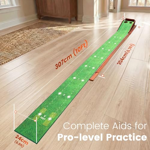 Ponsonbay Golf Putting Green Indoor - Practice Uphill Putts, 3-Level Adjustable Incline, Auto Ball Return and Foldable Solid Wood Base, Golf Training Aid for Home, Office, Backyard - Golf Putting Mat - Image 4