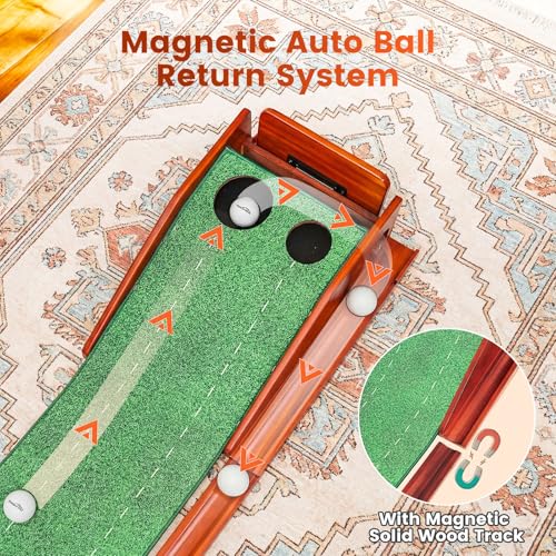 Ponsonbay Golf Putting Green Indoor - Practice Uphill Putts, 3-Level Adjustable Incline, Auto Ball Return and Foldable Solid Wood Base, Golf Training Aid for Home, Office, Backyard - Golf Putting Mat - Image 5