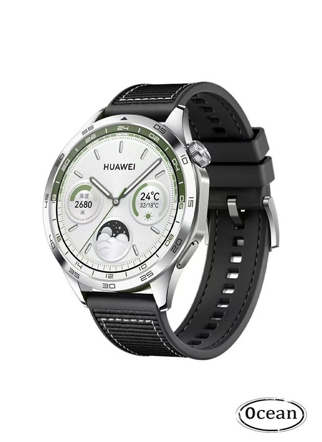 Ocean - Watch Band Compatible with Huawei Watch GT4 2023 46mm/GT3/GT3 Pro/GT2/GT 46mm/GT2e/GT Runner/Huawei Watch 3/3 Pro Stap, 22mm Nylon Braided Silicone Composite WatchStrap, Black - Image 1