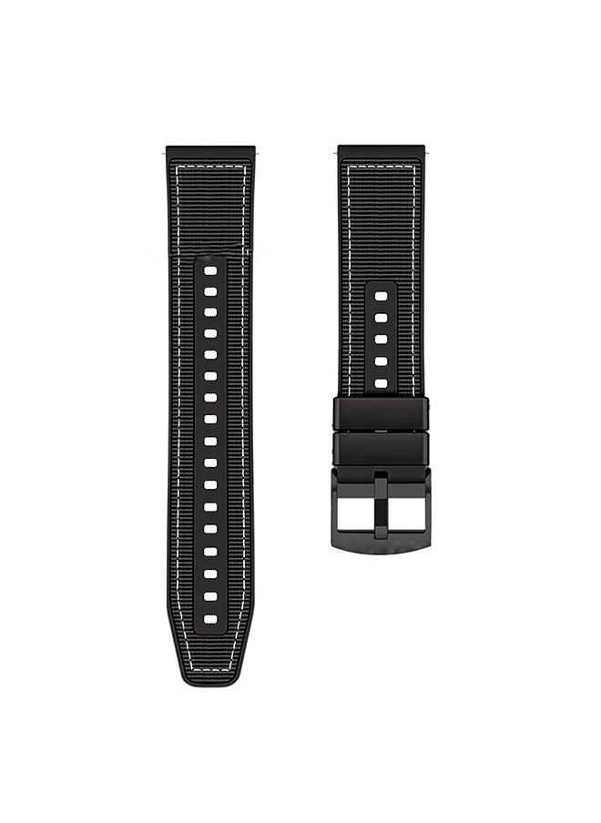 Ocean - Watch Band Compatible with Huawei Watch GT4 2023 46mm/GT3/GT3 Pro/GT2/GT 46mm/GT2e/GT Runner/Huawei Watch 3/3 Pro Stap, 22mm Nylon Braided Silicone Composite WatchStrap, Black - Image 1