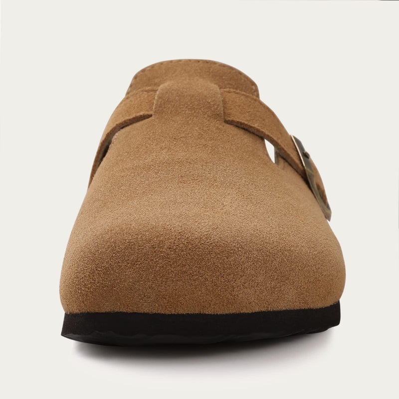 KIDMI Genuine Suede Clogs for Women Cork Footbed Sandals Leather Mules Potato Shoes with Arch Support Brown 40 (Size 8.5) - Image 4