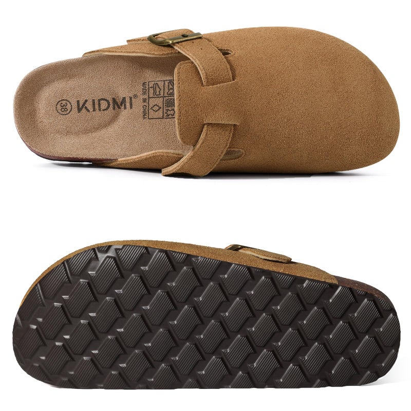 KIDMI Genuine Suede Clogs for Women Cork Footbed Sandals Leather Mules Potato Shoes with Arch Support Brown 40 (Size 8.5) - Image 3