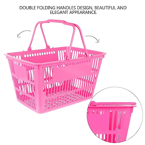 Scicalife Mall Shopping Basket, Merchandise Storage Basket, Plastic Basket with Handles, Picnic Basket for Kids, Portable Shopping Basket Set for Retail Store (Rosy 16L) - Image 3