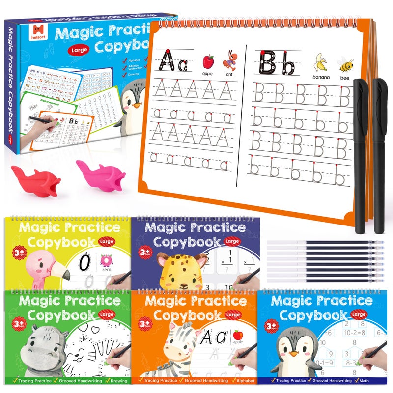 Helsort Large Magic Grooved Writing Practice Books for Kids, Reusable Grooved Handwriting Workbooks, Number Letter Tracing Books for Kids Age 3-8 Kindergarten Preschool Calligraphy - Image 1