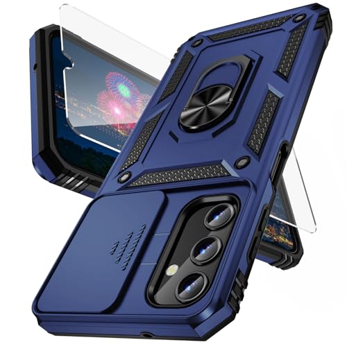 Weycolor for Samsung Galaxy A35 5G Case with Camera Lens Cover, HD Screen Protector, 10 FT Military Grade Drop Protection, Magnetic Ring Holder Kickstand Protective Phone Case, Navy Blue - Image 1