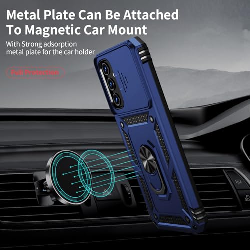 Weycolor for Samsung Galaxy A35 5G Case with Camera Lens Cover, HD Screen Protector, 10 FT Military Grade Drop Protection, Magnetic Ring Holder Kickstand Protective Phone Case, Navy Blue - Image 2