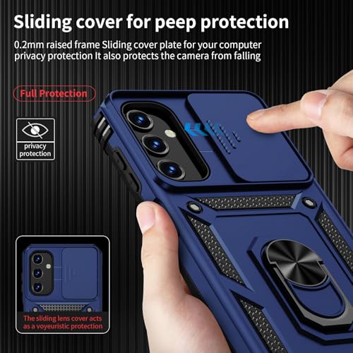 Weycolor for Samsung Galaxy A35 5G Case with Camera Lens Cover, HD Screen Protector, 10 FT Military Grade Drop Protection, Magnetic Ring Holder Kickstand Protective Phone Case, Navy Blue - Image 3
