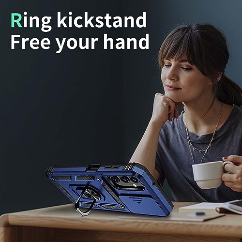 Weycolor for Samsung Galaxy A35 5G Case with Camera Lens Cover, HD Screen Protector, 10 FT Military Grade Drop Protection, Magnetic Ring Holder Kickstand Protective Phone Case, Navy Blue - Image 5