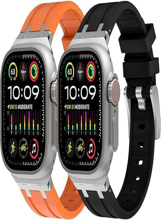 Next Store 2 Pack Silicone Rubber Band Compatible with iWatch Band 49mm 45mm 44mm 42mm, Includes Stainless Steel Adapter, Fits Series 1 to 9 and SE/Ultra/Ultra 2