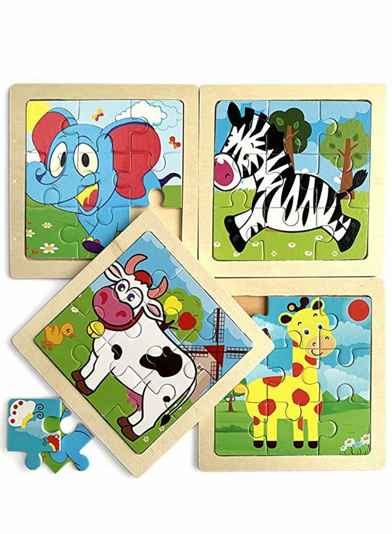 SYOSI Wooden Toddlers Puzzles Kids Toys Gifts, Ages 1-5, 4 Pack Animal Jigsaw Puzzles Set Preschool Learning Toys Boys Girls Gifts - Image 1