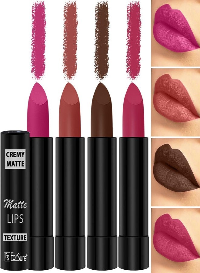 ForSure Cremy Matte Lipstick Combo Of 4 Shades- 3.5gm Each (Cocoa Brown, Pink Berry, Rust Orange, Strawberry Pink) - Image 1