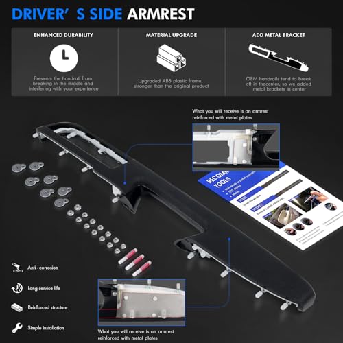 RHAOCZIYAUTO 80994 Front Left Driver Side Armrest Repair Kit Fit for Chevy Silverado Suburban Tahoe Avalanche For GMC Sierra Yukon 2010-2014 Door Panel with Release Handle Above Armrest 27In - Black - GM# 84127280 - Image 4