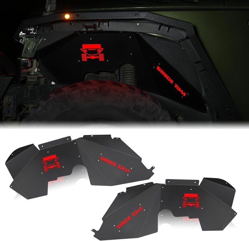 JROAD Inner Fender Front Fender Liners Compatible with Jeep Wrangler JK JKU Aluminum,with 4 LED Lights for 2007-2018 Wrangler Accessories JK JKU Sport Sahara Rubicon 2/4 Doors - Image 1