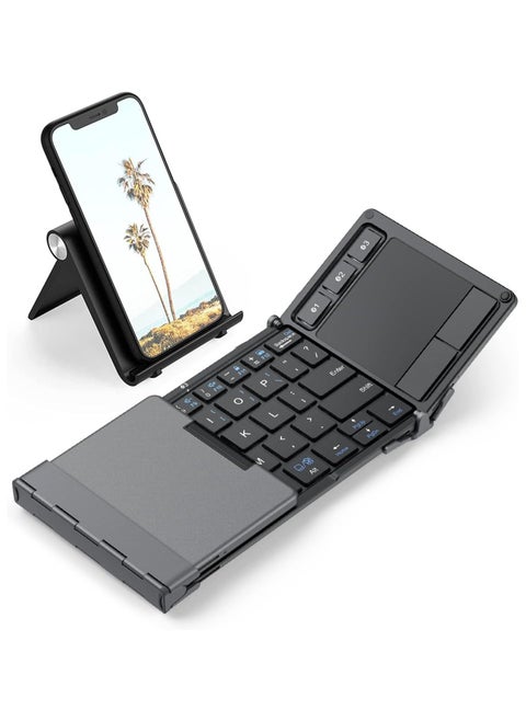 Portable Folding Bluetooth Keyboard BK08 – Touchpad, Multi-Device Sync, USB-C Charging, Dark Gray