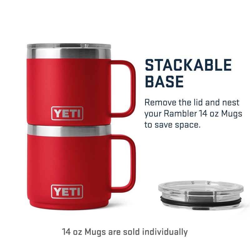 YETI Rambler 14 oz Stackable Mug  Vacuum Insulated  Stainless Steel with MagSlider Lid  Rescue Red - Image 2