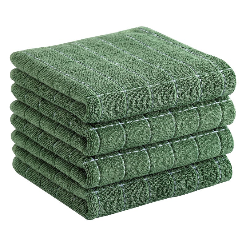 Homaxy 100 Cotton Terry Kitchen TowelsGrass Green 13 x 28 inches Checkered Designed Soft and Super Absorbent Dish Towels 4 Pack