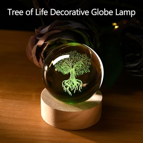 IFOLAINA Tree of Life Crystal Ball with Lighted Base Laser Engraved Glass Ball Tree of Life Night Light Decorative Globes 3D Crystal Plant Sphere Gifts for Her Birthday - Image 2