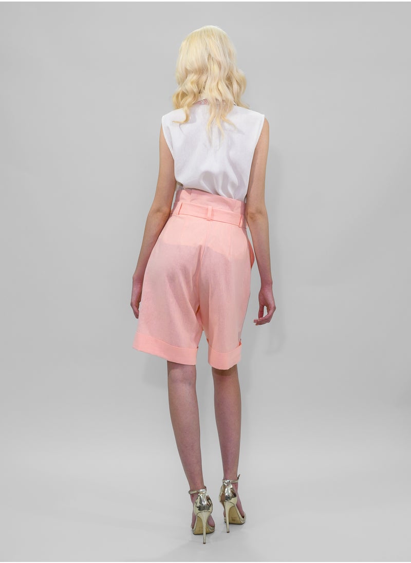 BITOLIA GALLERY Pink Linen Shorts with Cordon  - Image 2