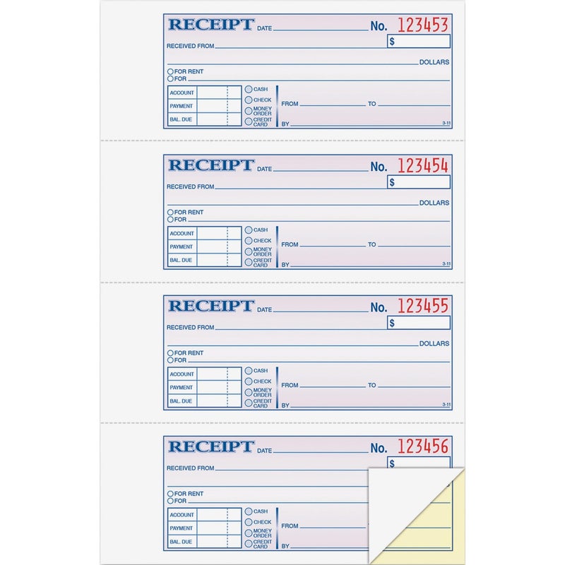 Adams Money and Rent Receipt Book, 2-Part, Carbonless, White/Canary, 7-5/8" x 10-7/8", Bound Wraparound Cover, 200 Sets per Book, 4 Receipts per Page (DC1182) - Image 3