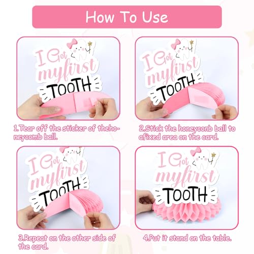 Merrystorm First Tooth Honeycomb Centerpieces Pink Dental Theme Party Table Decorations I Got My First Tooth Toothbrushes Centerpieces Table Topper for Girls First Tooth Party Baby Shower Decor Supplies - Image 5