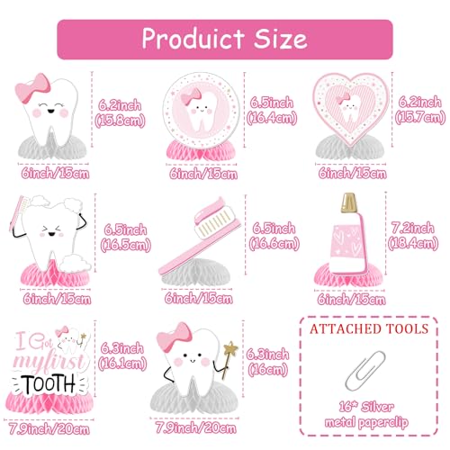 Merrystorm First Tooth Honeycomb Centerpieces Pink Dental Theme Party Table Decorations I Got My First Tooth Toothbrushes Centerpieces Table Topper for Girls First Tooth Party Baby Shower Decor Supplies - Image 4