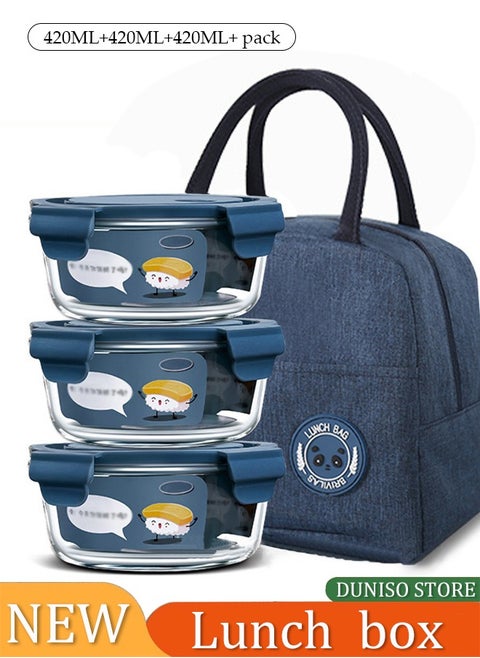 4 pcs glass kitchen meal preparation containers, round 480ml, with durable lock lids, meal preparation containers, lunch bags, children's and adult glass bento boxes, bento lunch boxes