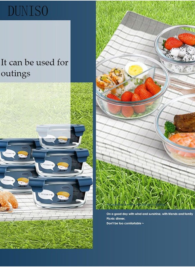 4 pcs glass kitchen meal preparation containers, round 480ml, with durable lock lids, meal preparation containers, lunch bags, children's and adult glass bento boxes, bento lunch boxes