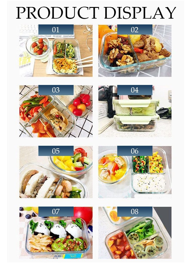 4 pcs glass kitchen meal preparation containers, round 480ml, with durable lock lids, meal preparation containers, lunch bags, children's and adult glass bento boxes, bento lunch boxes