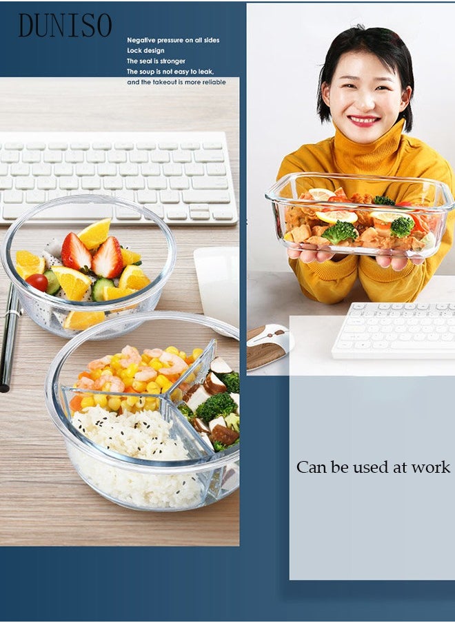 4 pcs glass kitchen meal preparation containers, round 480ml, with durable lock lids, meal preparation containers, lunch bags, children's and adult glass bento boxes, bento lunch boxes