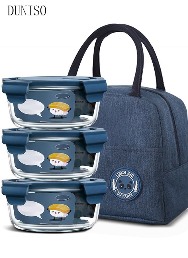 4 pcs glass kitchen meal preparation containers, round 480ml, with durable lock lids, meal preparation containers, lunch bags, children's and adult glass bento boxes, bento lunch boxes