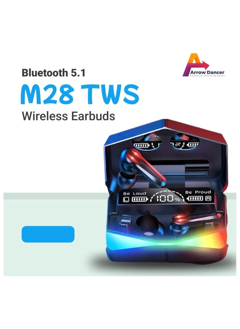 Generic - M28 Wireless Earbuds TWS Bluetooth 5.1 Gaming Monster Earphones | Touch Control Headphones Microphone Mirror Screen Mini LED Display - Excellent Sound Ensure Fast & Stable Connection Waterproof | AD - Image 1