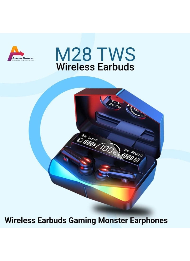 Generic - M28 Wireless Earbuds TWS Bluetooth 5.1 Gaming Monster Earphones | Touch Control Headphones Microphone Mirror Screen Mini LED Display - Excellent Sound Ensure Fast & Stable Connection Waterproof | AD - Image 1