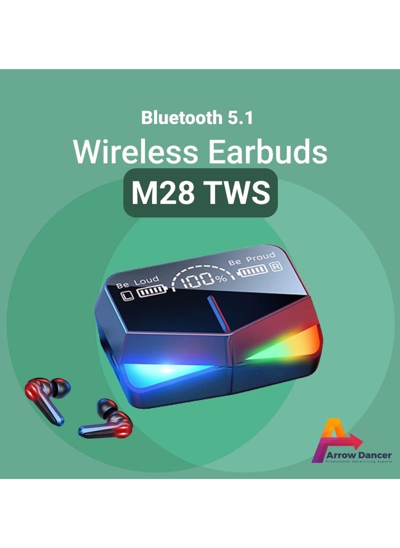 Generic - M28 Wireless Earbuds TWS Bluetooth 5.1 Gaming Monster Earphones | Touch Control Headphones Microphone Mirror Screen Mini LED Display - Excellent Sound Ensure Fast & Stable Connection Waterproof | AD - Image 1