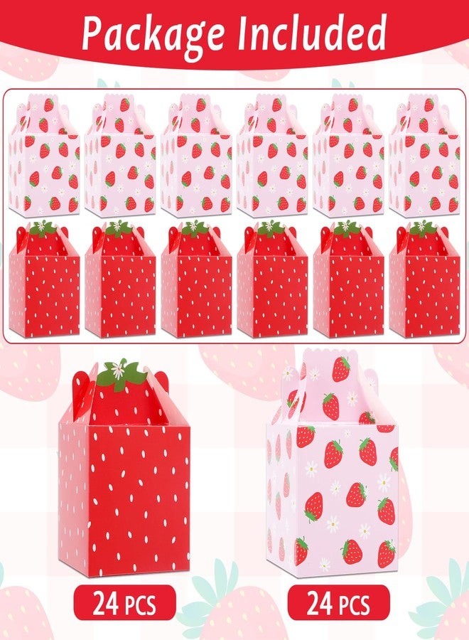 Justforjoyful مجموعة هدايا حفلات الفراولة والأقحوان من جست فور جويفول، 48 قطعة، علب هدايا الفراولة، علب حلوى عيد الميلاد الأول، أكياس هدايا لحفلات استقبال المولود، لوازم تزيين حفلات استقبال المولود، 3.5 × 3.5 × 3.5 بوصة - Image 2
