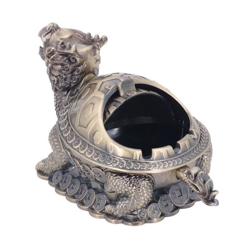 Vintage Ashtray 3 Slots Windproof Lid Colorfast Zinc Alloy Tortoise Dragon Metal Ashtray for Family Office Outdoor - Image 3