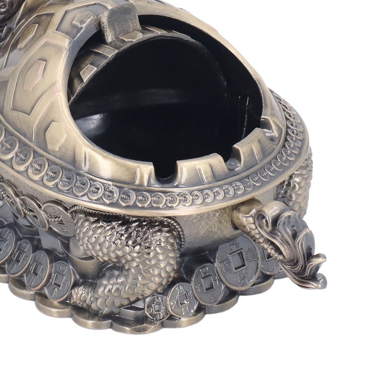 Vintage Ashtray 3 Slots Windproof Lid Colorfast Zinc Alloy Tortoise Dragon Metal Ashtray for Family Office Outdoor - Image 2
