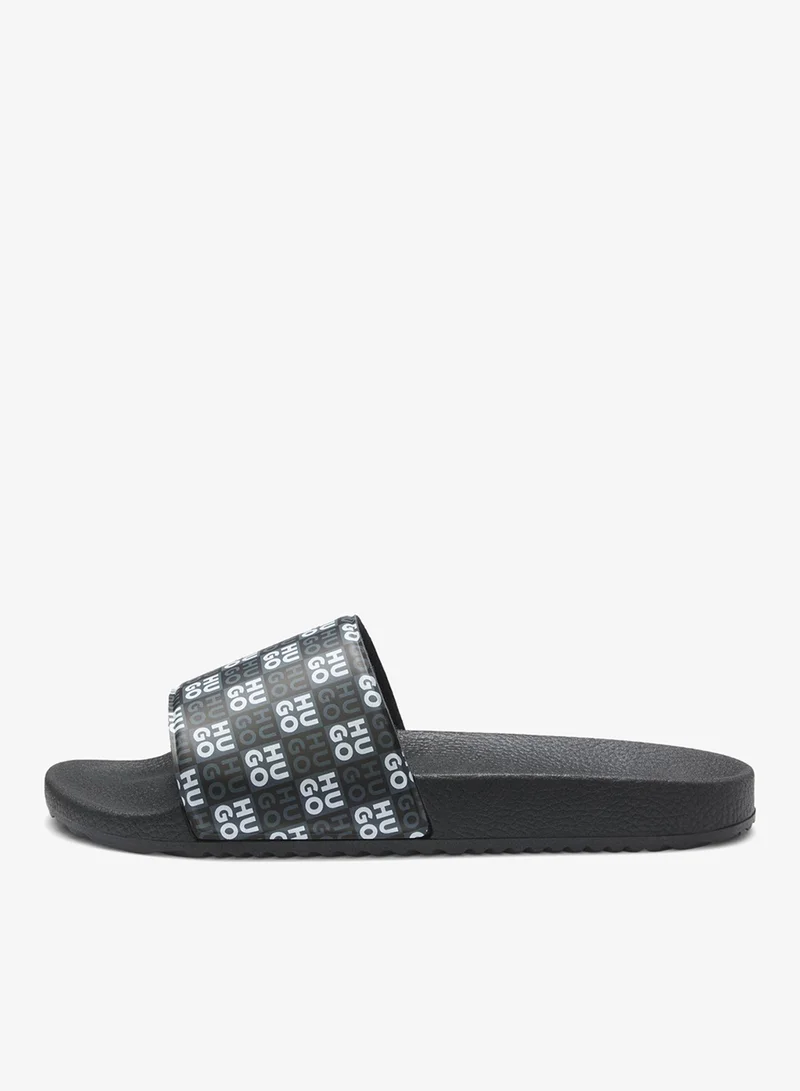 HUGO Italian-made slides with stacked-logo strap