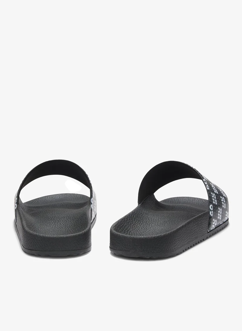 HUGO Italian-made slides with stacked-logo strap