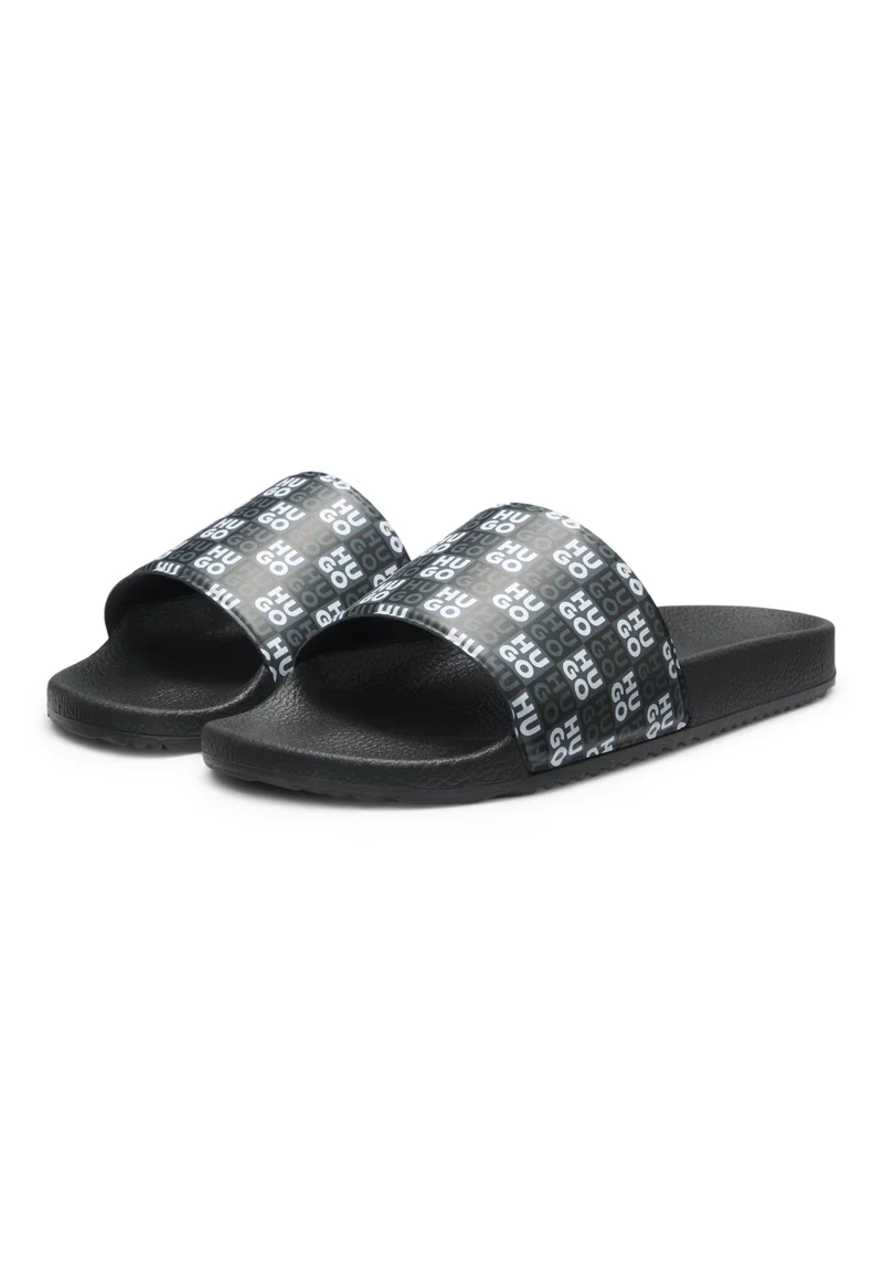 HUGO Italian-made slides with stacked-logo strap
