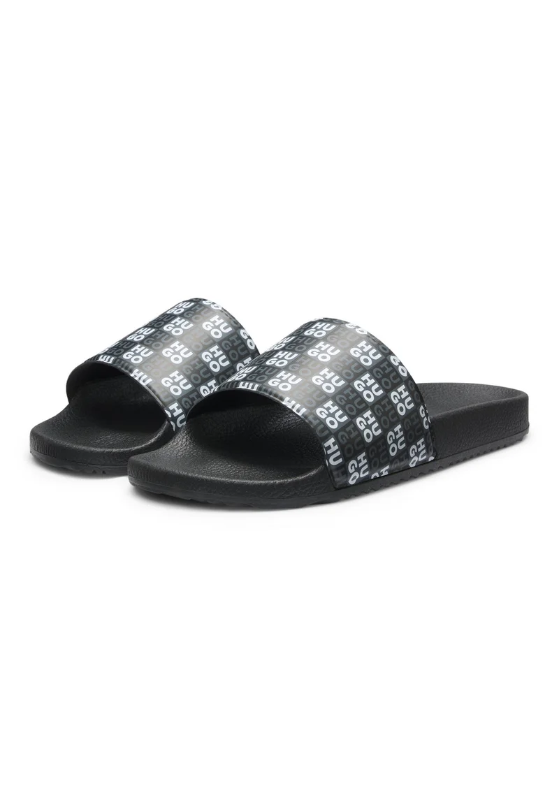 HUGO black Italian-made slides with stacked-logo strap for Men | Best Price UAE