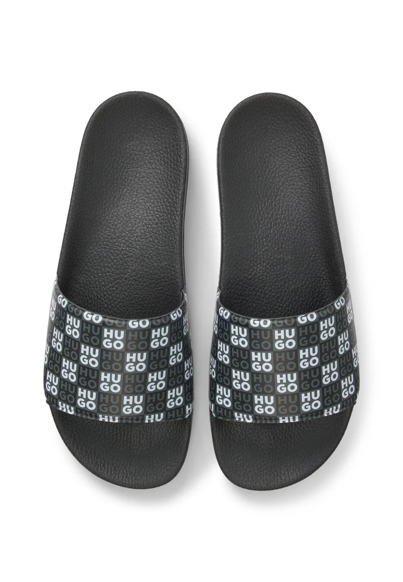 HUGO black Italian-made slides with stacked-logo strap for Men | Best Price UAE