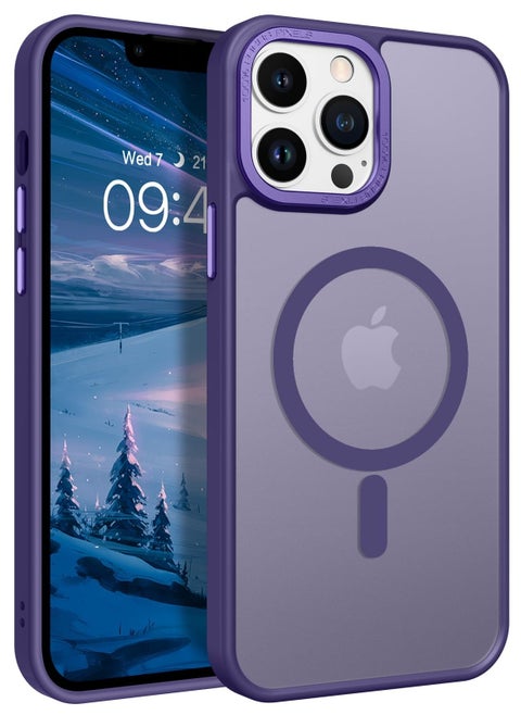 iPhone 13 Pro MagSafe Case Magnetic Back Cover,【Full Shockproof Protection】Translucent Matte Back, Slim Phone Cover with Strong Magnet for Apple 13 Pro (2021)(Purple)