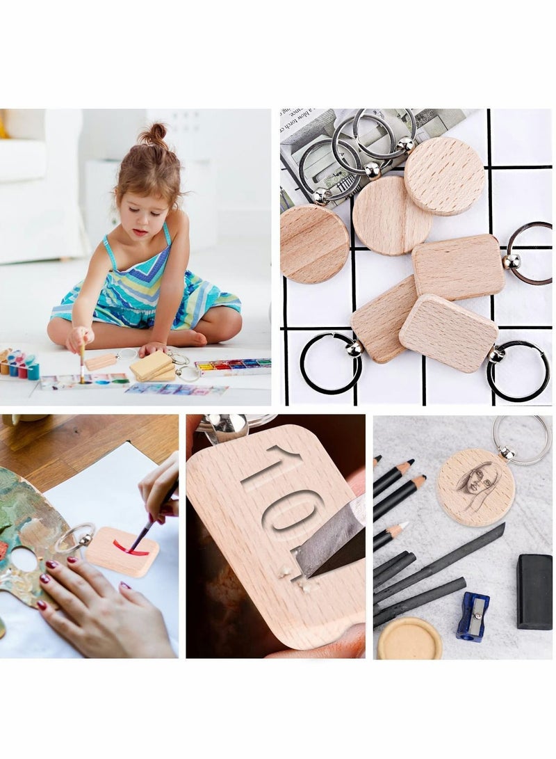 Y&D 20 Pcs Key Chain, Wooden Keychain Blanks Wood Engraving Personalized Tags with Ring Unfinished for DIY Craft Accessories - Image 2