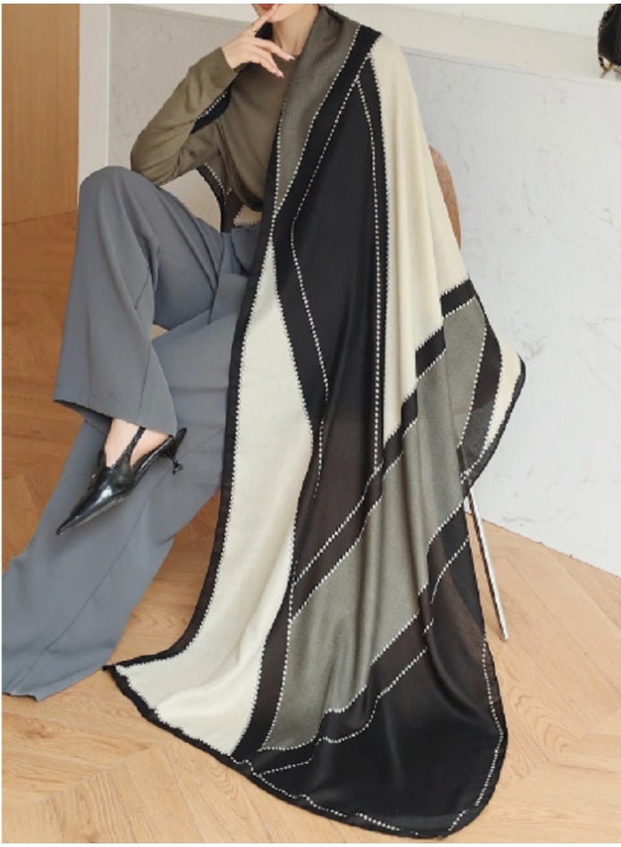 Shein Elegant 1pc Women's Scarf Autumn & Winter Thick Double-Sided Warm Shawl Cape, Winter Scarf For Office And Daily Wear Classic Color Block Scarf Keep Warm Accessories Women - Image 3