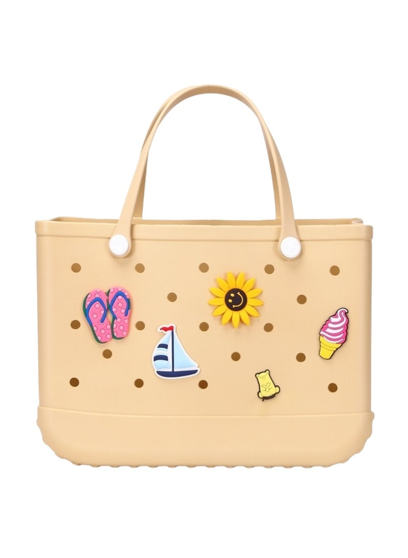 EVA Rubber Beach Tote Bag with 5 Summer Charms | Waterproof, Durable & Easy-to-Clean | Spacious Summer Beach Bag for Women & Family | (Peach - Medium) - Image 1