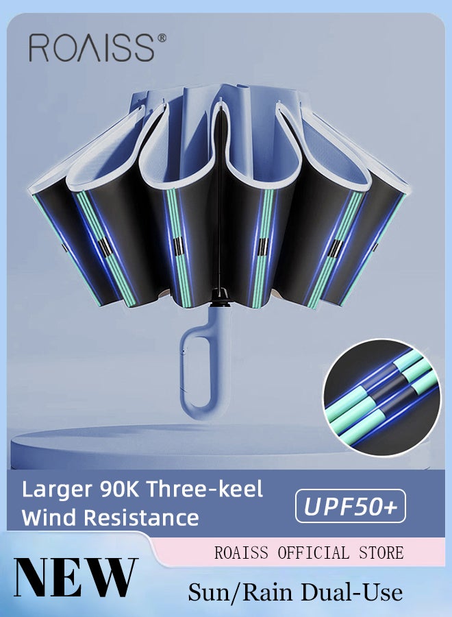 roaiss 60 Rib Fully Automatic Umbrella for Men Women Reverse Folding Dual Purpose Umbrella with Nano Waterproof Coating and Black Vinyl Layer Sun Protection Umbrella Cloth Highly Efficient Insulation UPF50+ - Image 1