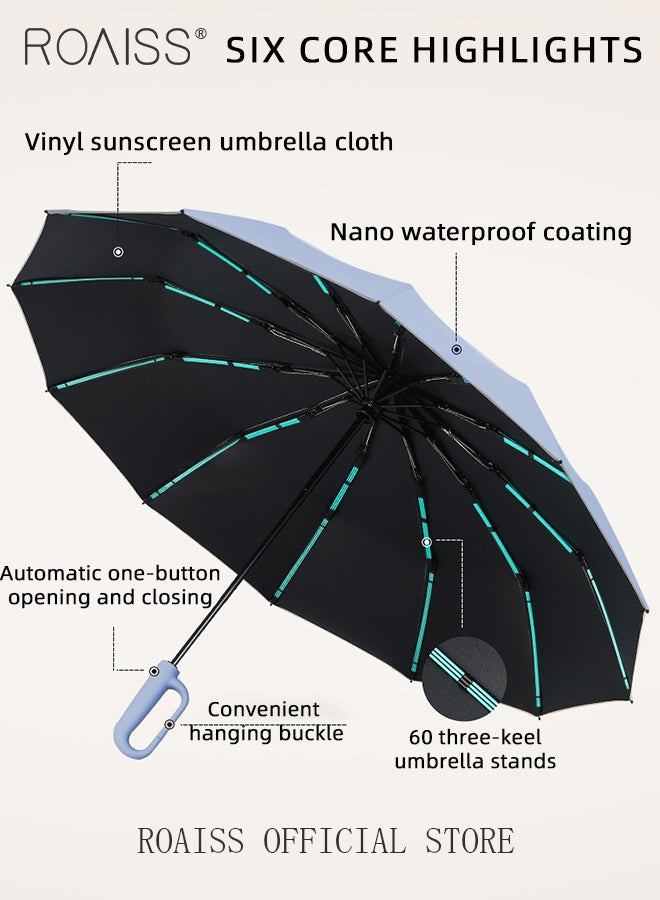roaiss 60 Rib Fully Automatic Umbrella for Men Women Reverse Folding Dual Purpose Umbrella with Nano Waterproof Coating and Black Vinyl Layer Sun Protection Umbrella Cloth Highly Efficient Insulation UPF50+ - Image 3